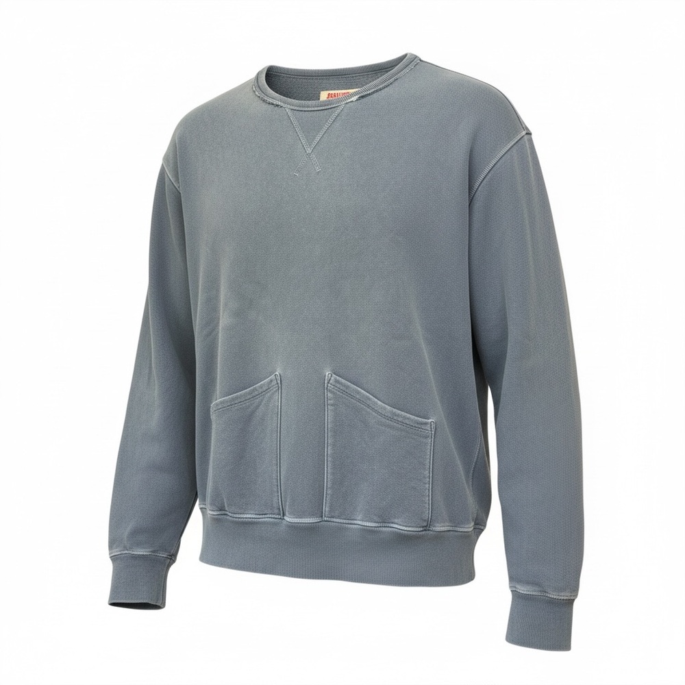 Birdwell Beach Britches Distressed Dusty Blue Crewneck Pocket Sweatshirt Men XXL - Picture 2 of 9